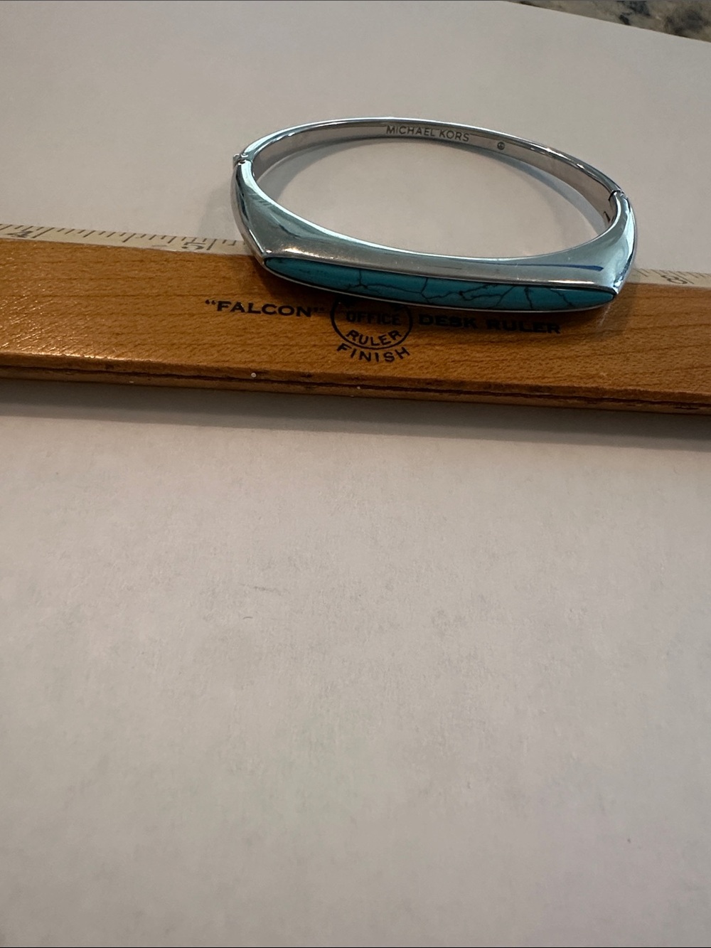Michael Kors Silver Bangle Bracelet with Turquoise Inlay